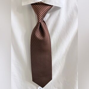 Tesoro Rosso Classic Brown and Red Striped Silk Tie
